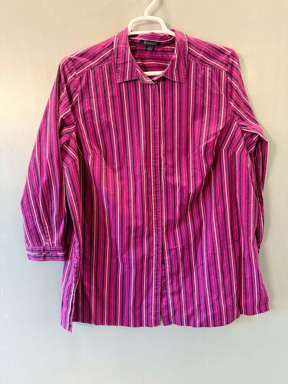 Roaman's Kate Long Sleeve Crisp Cotton Blend Button Front Tunic Size 22W